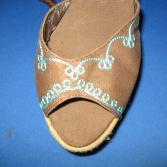 Colin Stuart Lace Up Espadrille Platform Wedges Size 8 Brown Turquoise Boho - Picture 4 of 7